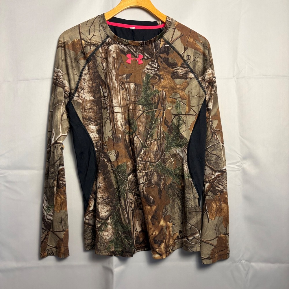 Under Armour Womens Realtree Xtra Camo Long Sleeve Shirt Pink Logo Small